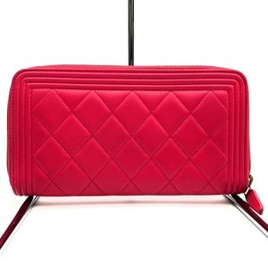 Chanel Lambskin Boy Pink  Wallet Matelasse Long